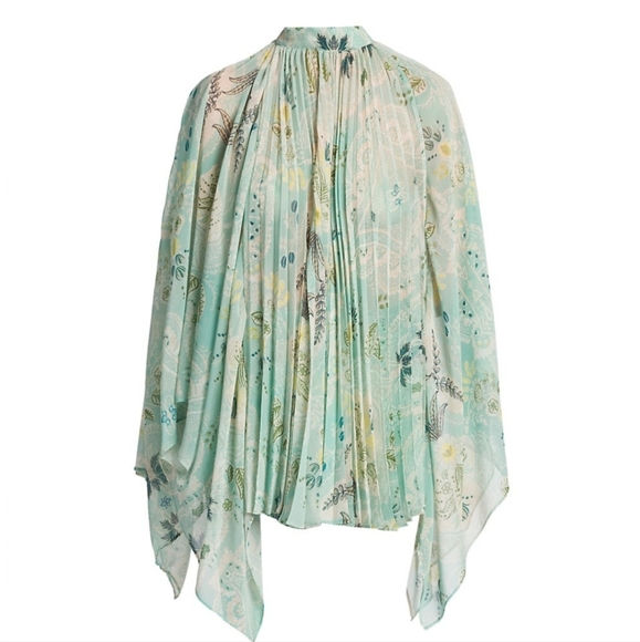 NWT$1000 ETRO Paisley Plisse Pleated Tie Back Light Blue Poncho One Size - Picture 4 of 15